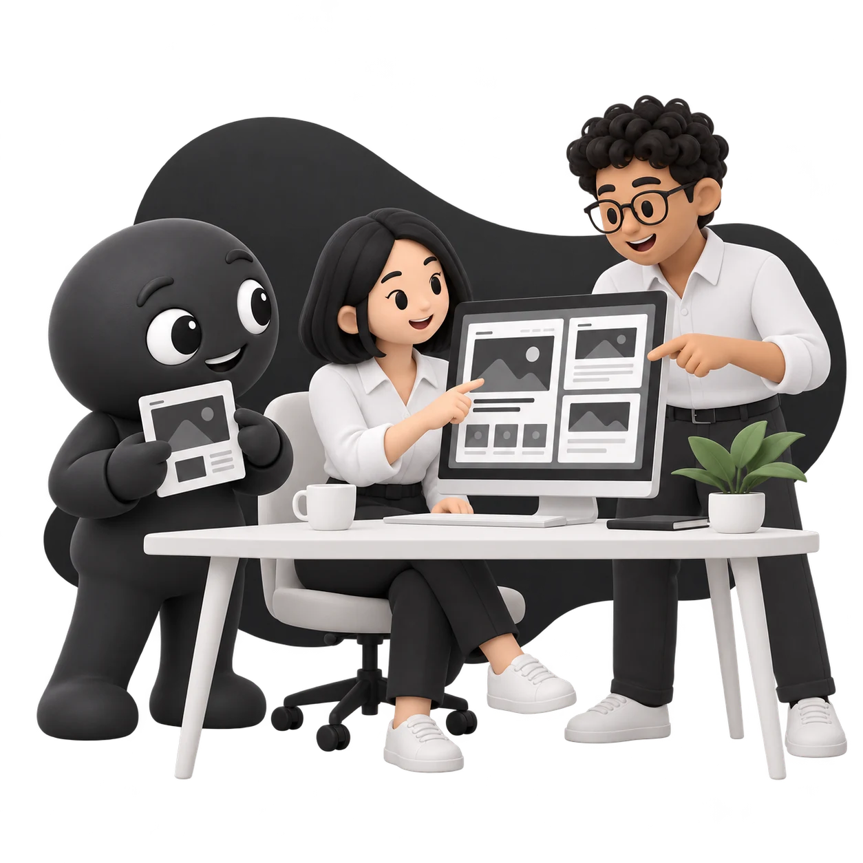 Naasre mascot helping business owners consider website layouts and business tools