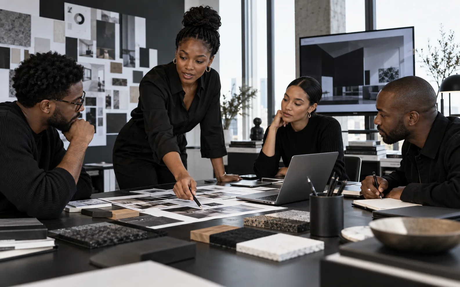 A founder and project team reviewing a business build