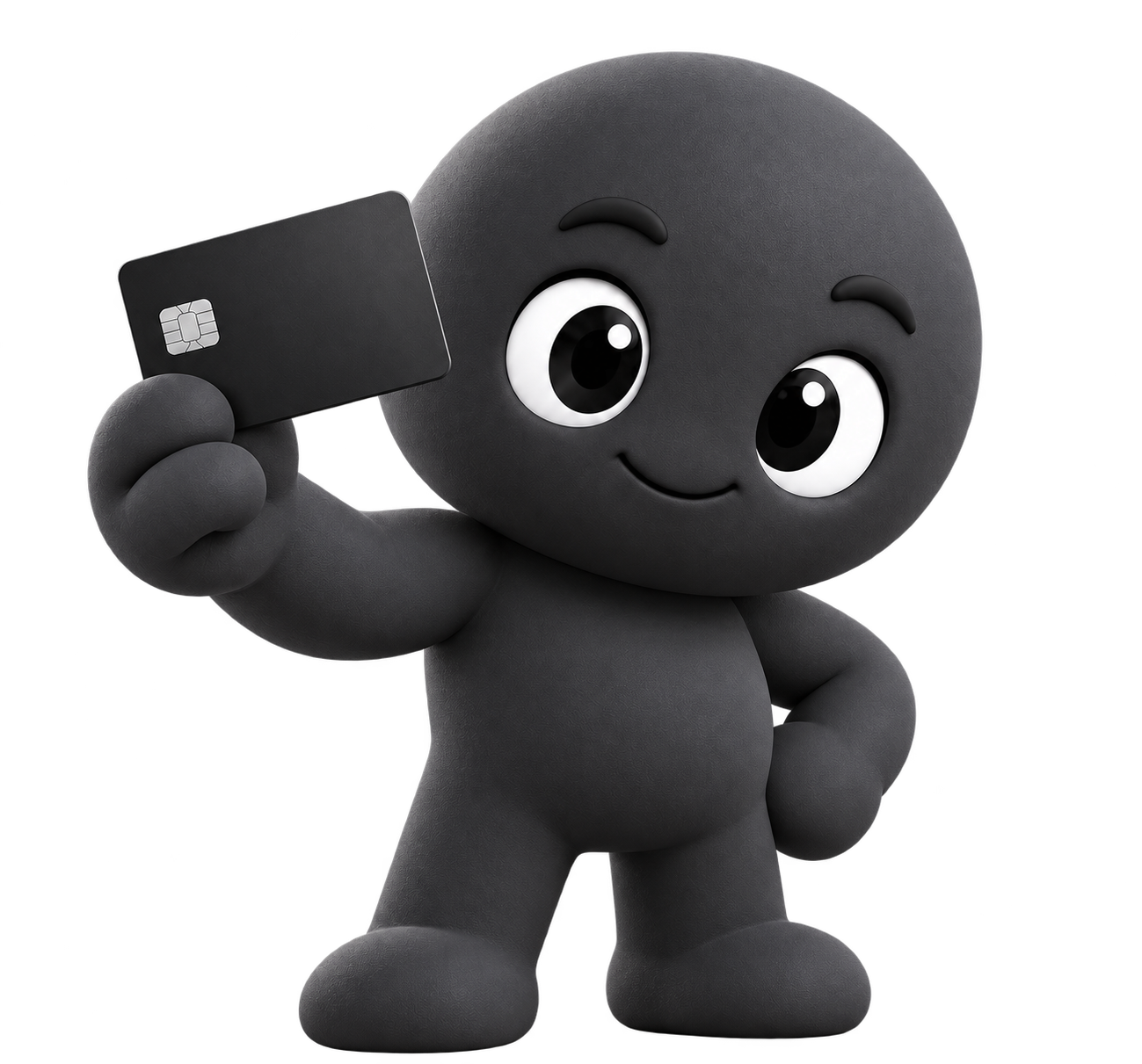 Naasre charcoal mascot holding a payment card