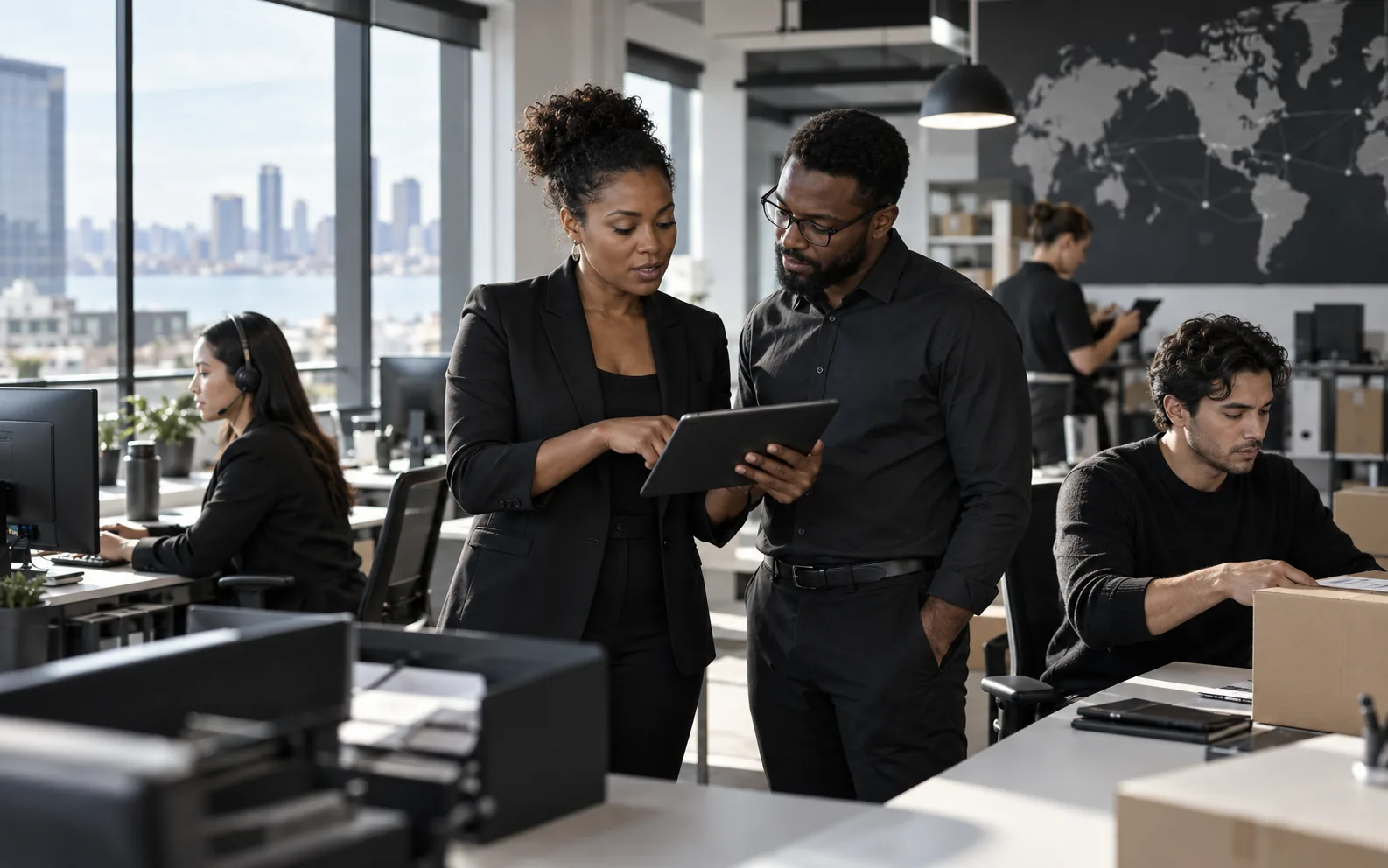 An operations lead reviewing connected business workflows